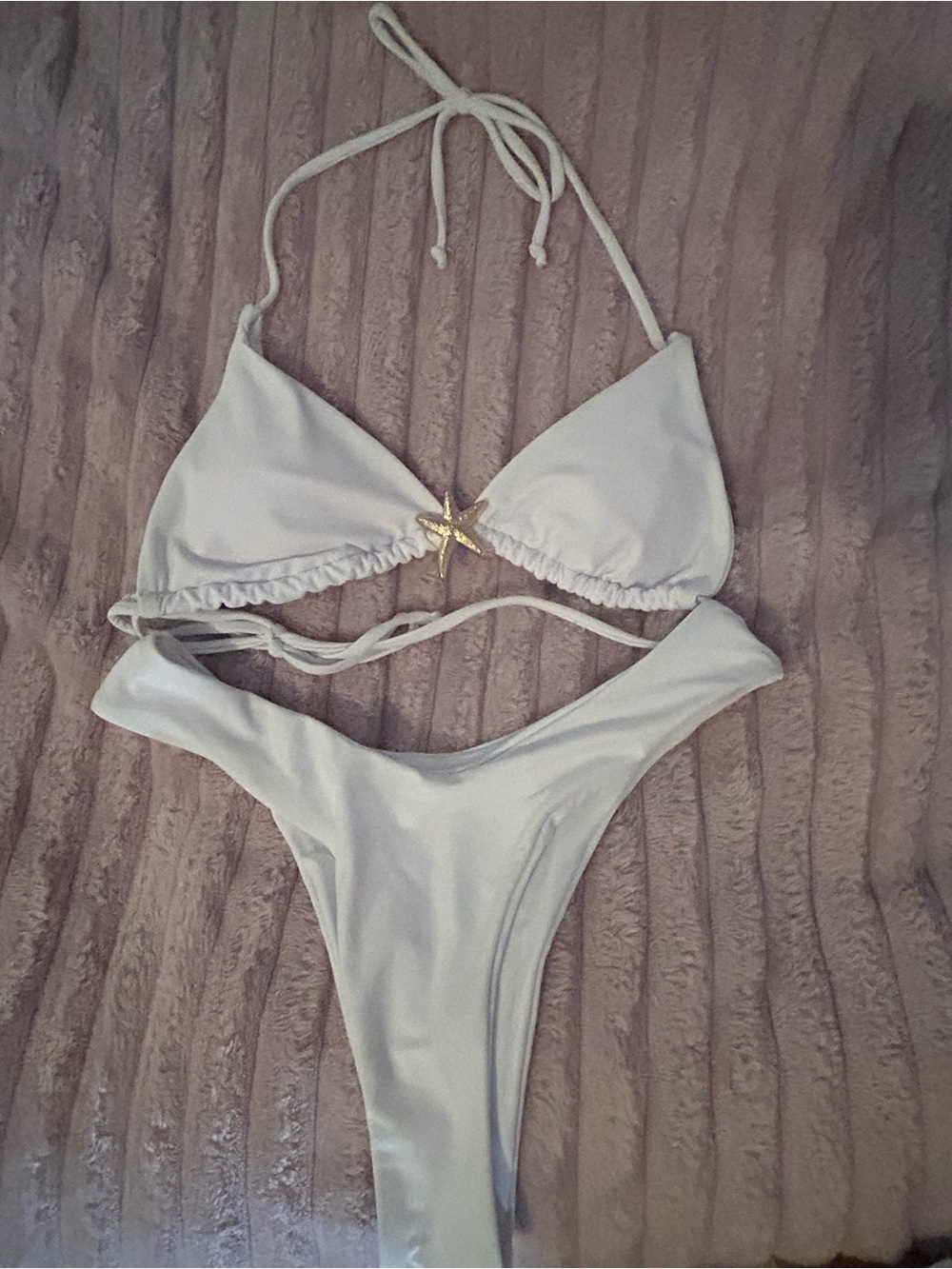 SHEIN White Triangle Bikini Set with Gold Star Accent - Picture 1 of 5